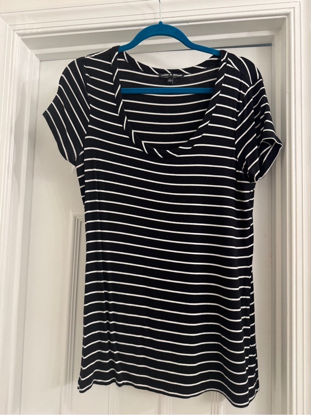 Cable & Gauge Black and White Striped Short Sleeve Scoop Top